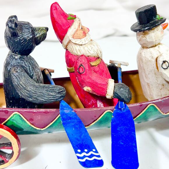 Christmas Around The World Metal Canoe Sleigh Santa Claus Bear and Snowman Used - Picture 13 of 16